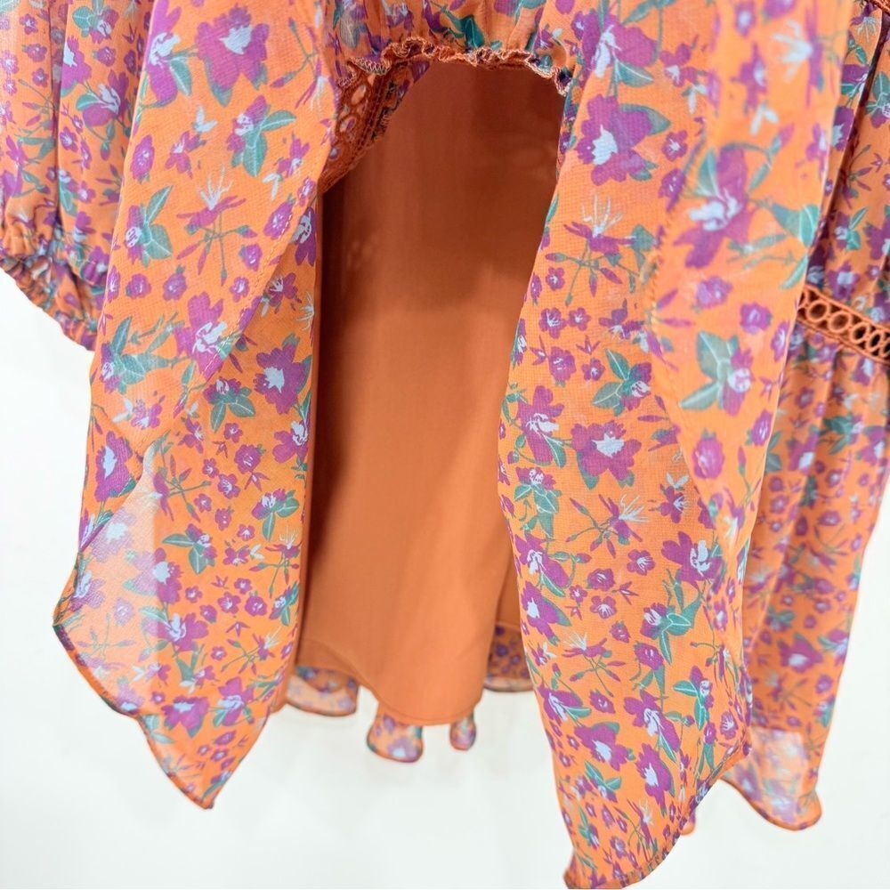 Rebecca Minkoff CADEN Dark Orange Magenta Floral Boho Chic Tiered Peasant Dress - Picture 14 of 16